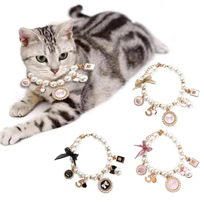Pink Pearl Princess Collar – Bow Necklace for Dogs & Cats
