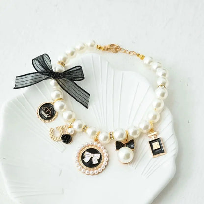 Pink Pearl Princess Collar – Bow Necklace for Dogs & Cats