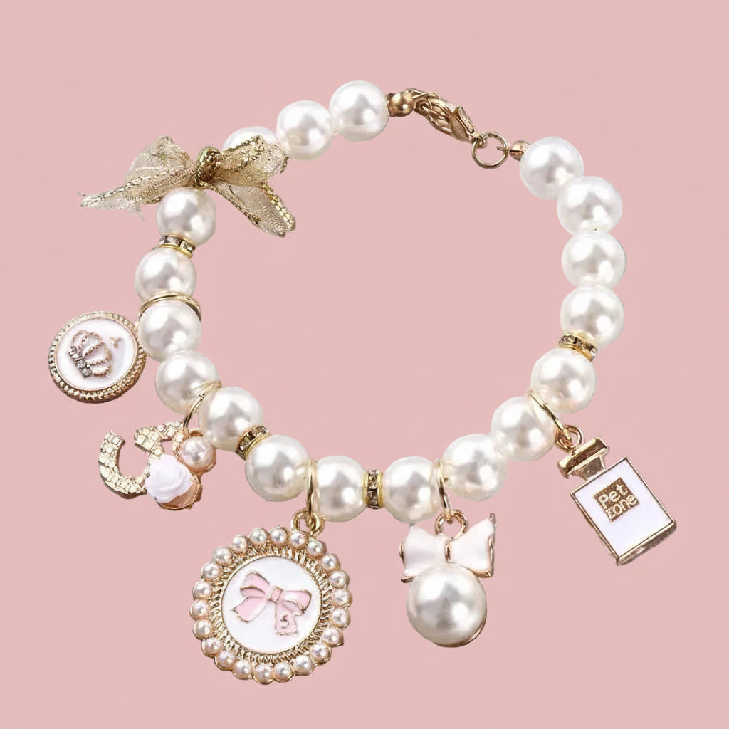 Pink Pearl Princess Collar – Bow Necklace for Dogs & Cats